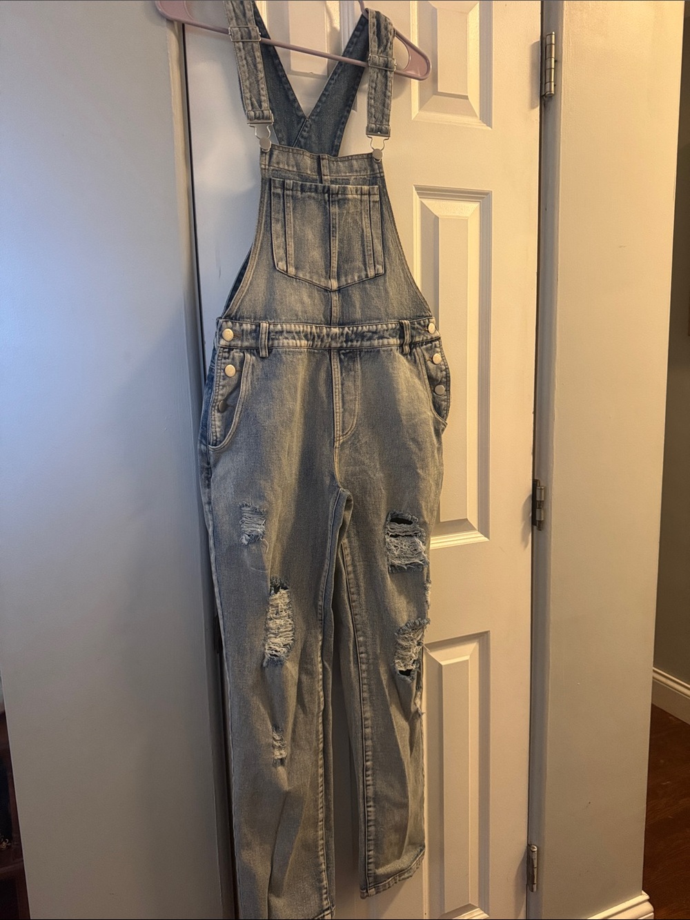 12th Tribe Light Blue Distressed Denim Overalls